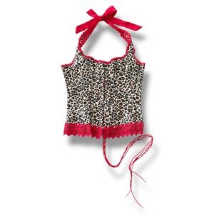 SOLD Vintage 90s Fredericks Of Hollywood Leopard Animal Halter Corset Y2K 36